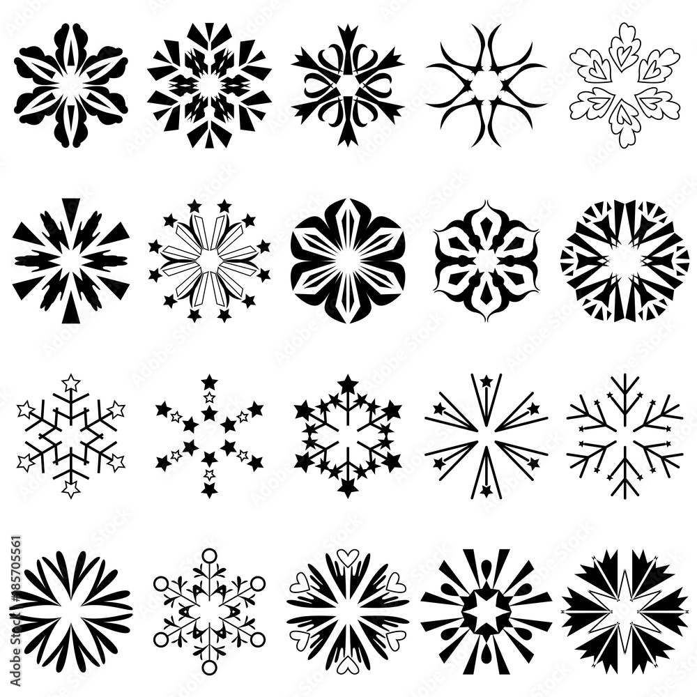 Mandalas geometric circular or snowflake ornament vector set on white background