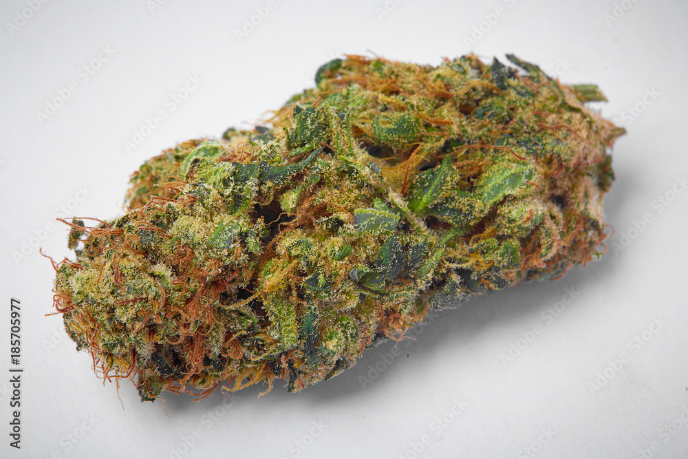 Close up of prescription medical marijuana strain on white background