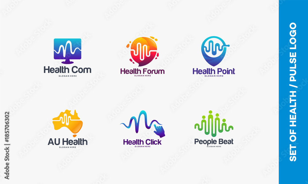 Set of Health Computer logo, Health Consult logo symbol, Health Point, Australian Pulse, Click Pulse logo, People Care designs vector