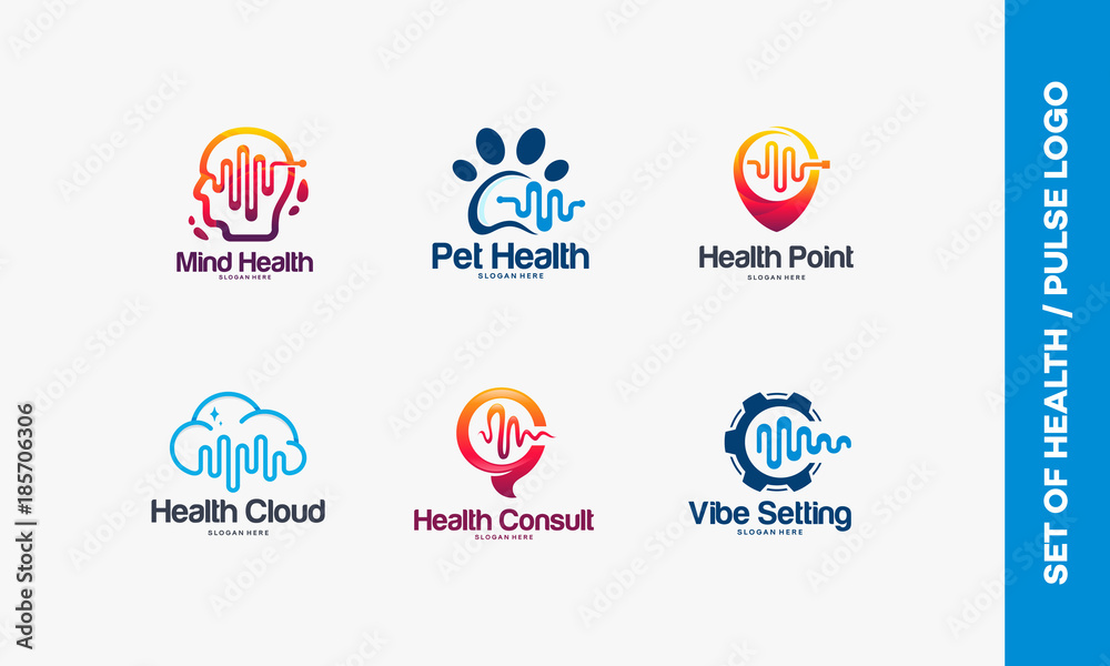 Set of Head Health, Brain Health symbol, Animal, Health Point logo, Cloud logo, Health Consult symbol, Vibe Setting designs vector