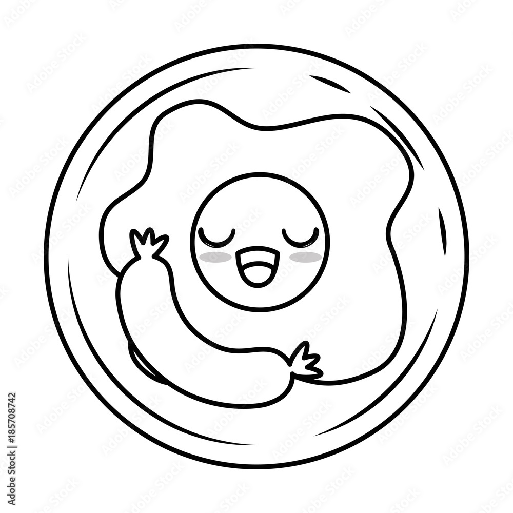 Fototapeta premium fried egg and sausage kawaii character vector illustration design