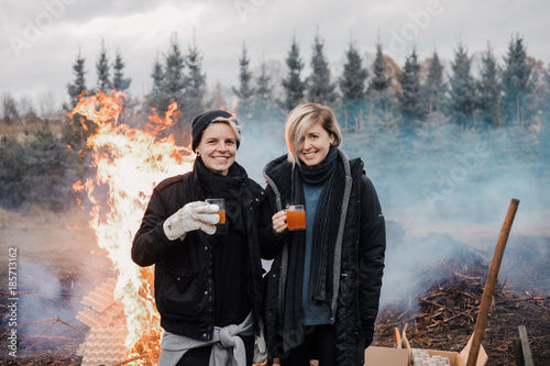 Winter fire in forrest