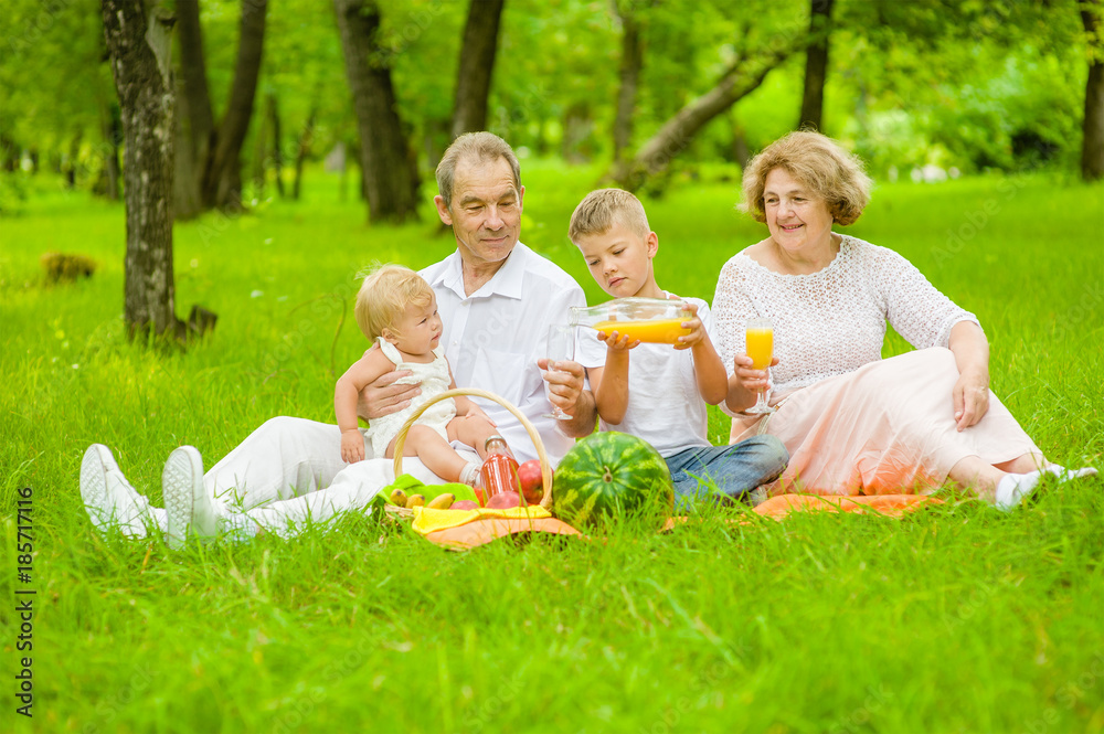 Grandparents have fun with grandchildren in nature Grandparents have fun with grandchildren in nature