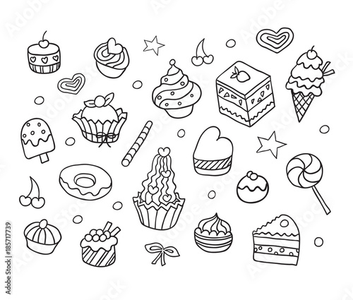 Vector set with bake and sweets. Illustration for your cute design.