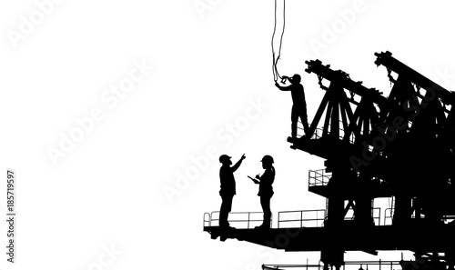 Silhouette of worker working on New bridge construction  on white background.