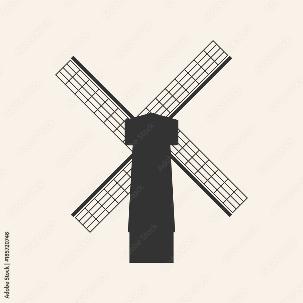Windmill silhouette isolated on light background Windmill silhouette isolated on light background