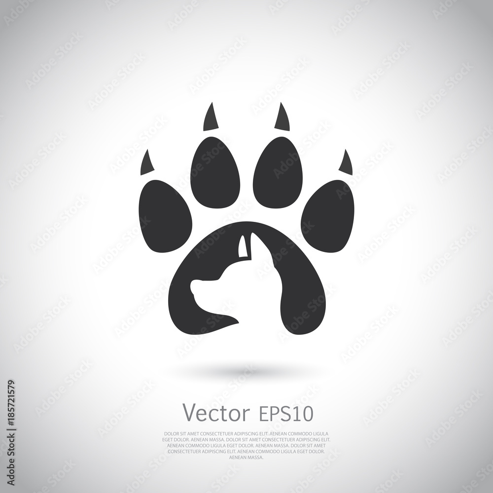 Icon with dog footprint and dogs head inside it. Icon with dog footprint and dogs head inside it.