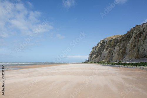 Beach and cliffs on a sunny day in northern France