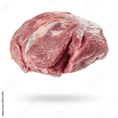 Large chunk of fresh cut meat on white background. 100% sharpness.