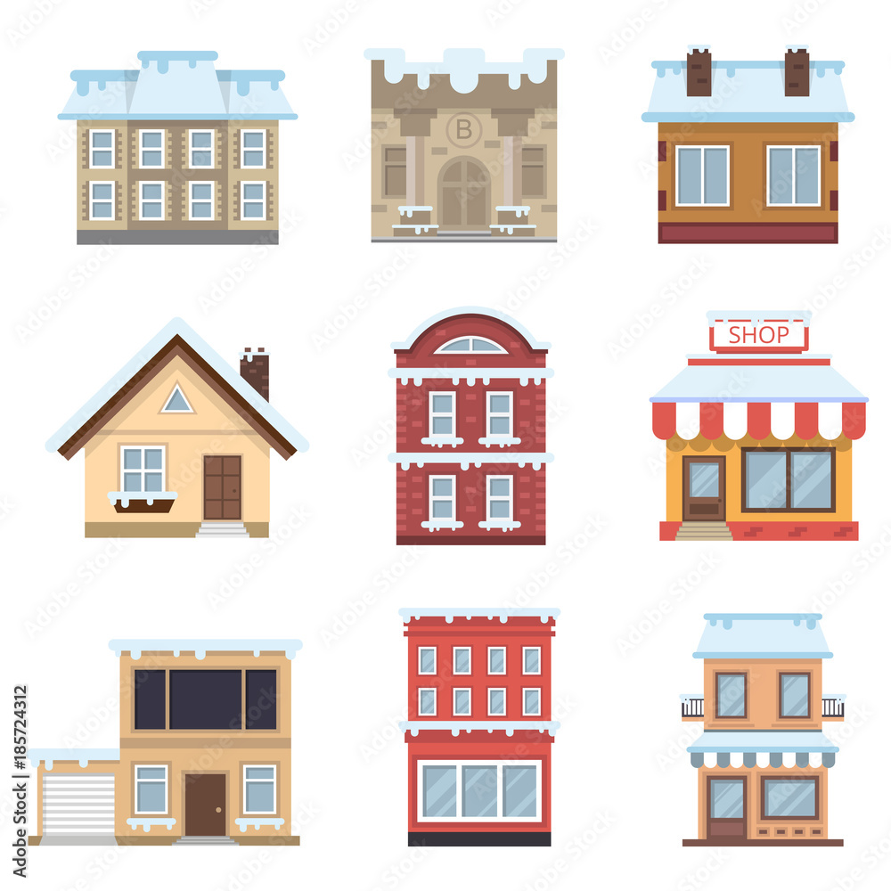 snow-covered house flat icon set snow-covered house flat icon set