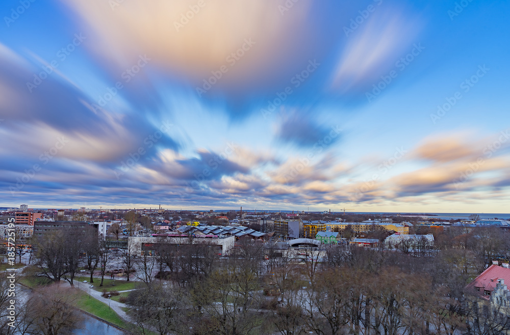 TALLINN, ESTONIA - 24.12.2017:View of the city Tallinn, Estonia with long exposure