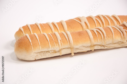 Traditional baguette bread with salty dressing