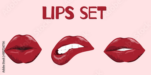 Woman s lip vector set.  Mouth with teeth  smile  tongue isolated.