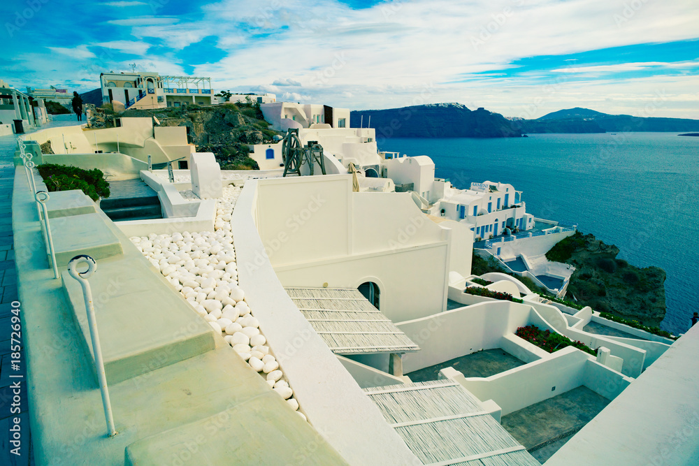 Naklejka premium Architektura w mieście Oia. Santorini, Grecja