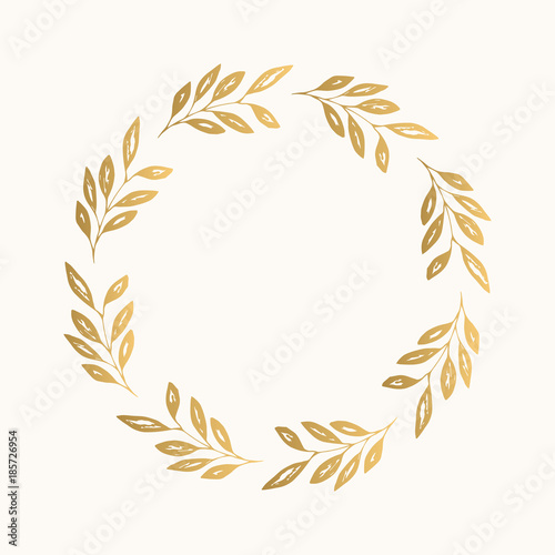 Gold floral round frame. Vector. Isolated.