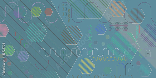Abstract geometric background from hexagons, lines, stripes and ovals vector EPS 10