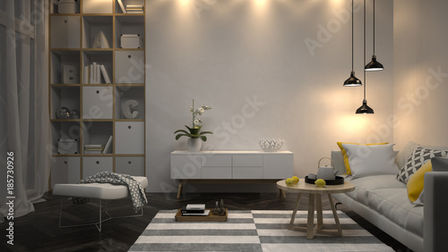 Interior modern design room 3D illustration