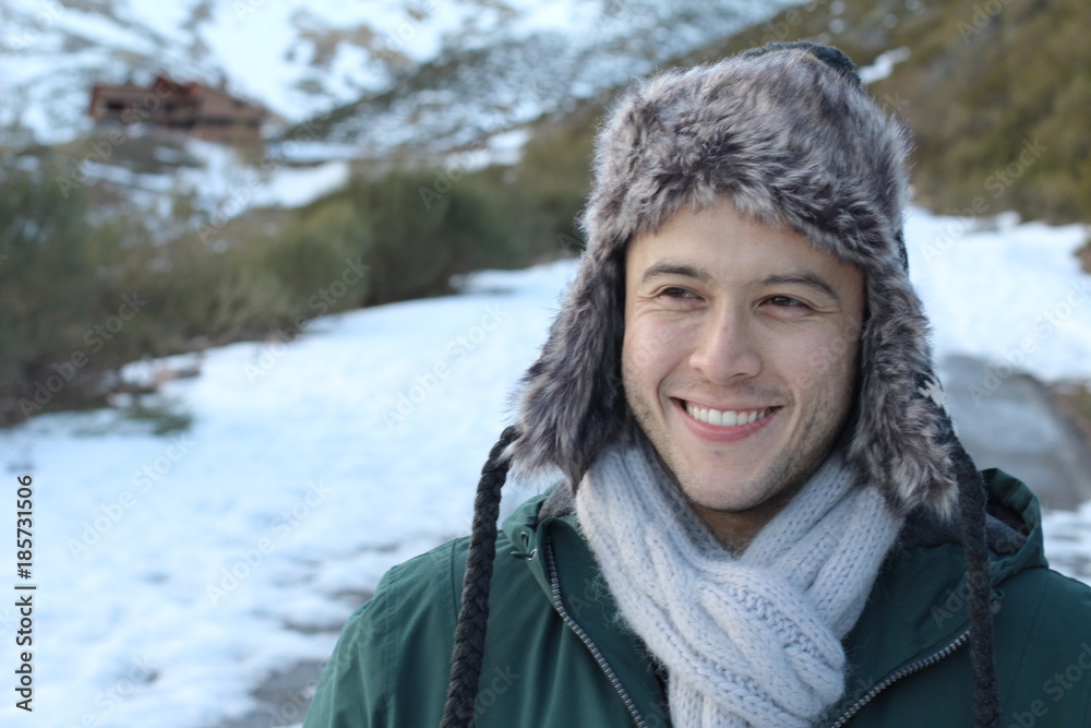 Eskimo male smiling outdoors with copy space Eskimo male smiling outdoors with copy space