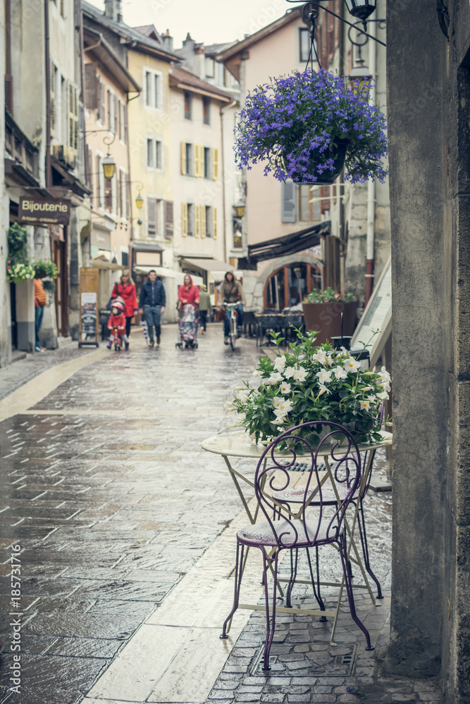 Annecy old city, France, Haute Savoie, urban street scene