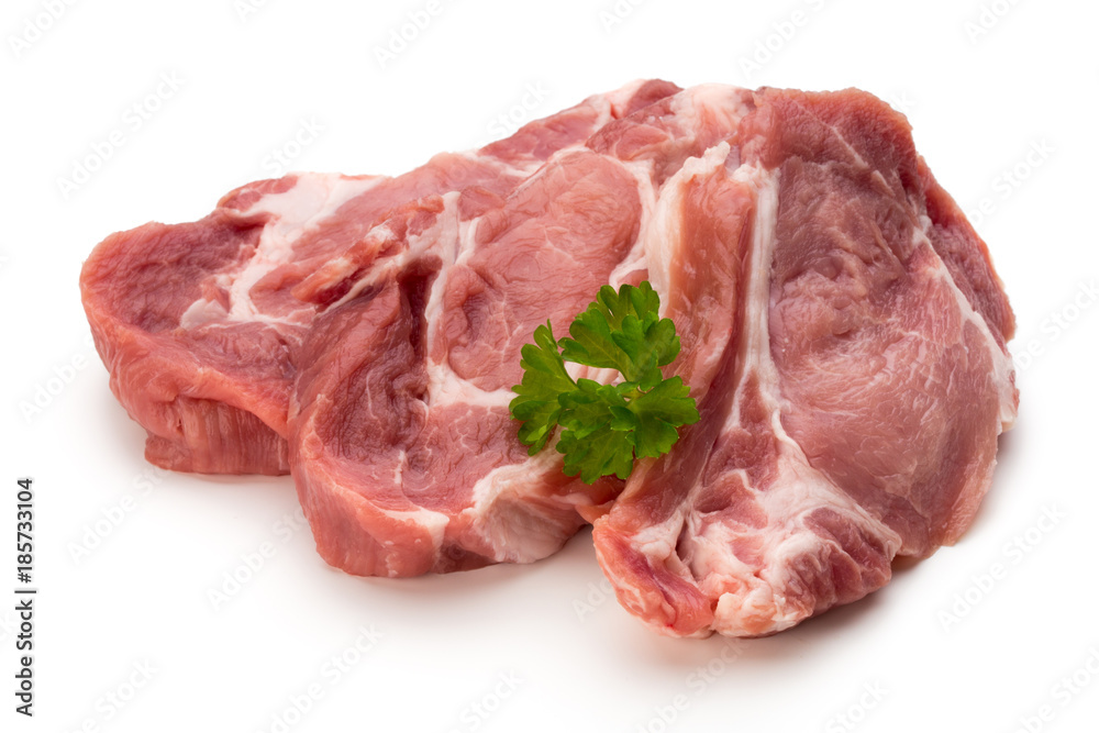 Meat pork slices isolated on the white background. Meat pork slices isolated on the white background.