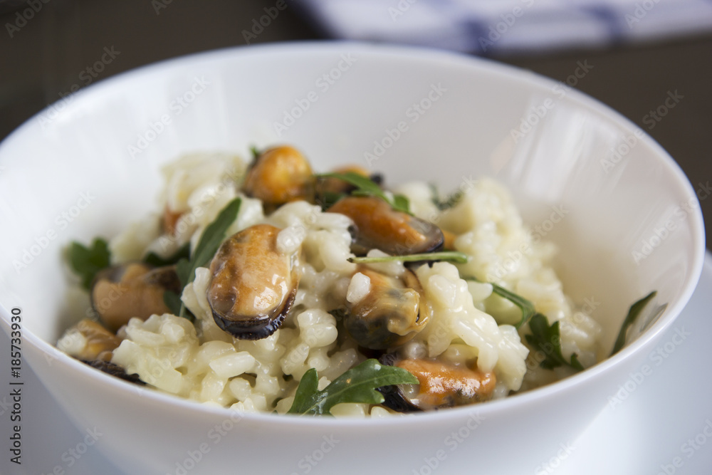 Risotto with mussels. Italian traditional food. Risotto with mussels. Italian traditional food.