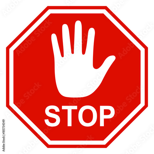 Stop sign icon with hand - vector