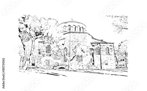 Hand drawn sketch of Topkapi Palace Istanbul, Turkey in vector illustration.