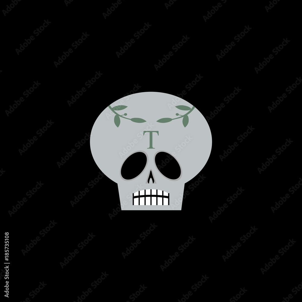 Obraz premium Ornate skull with laurel leaves and letter T.
