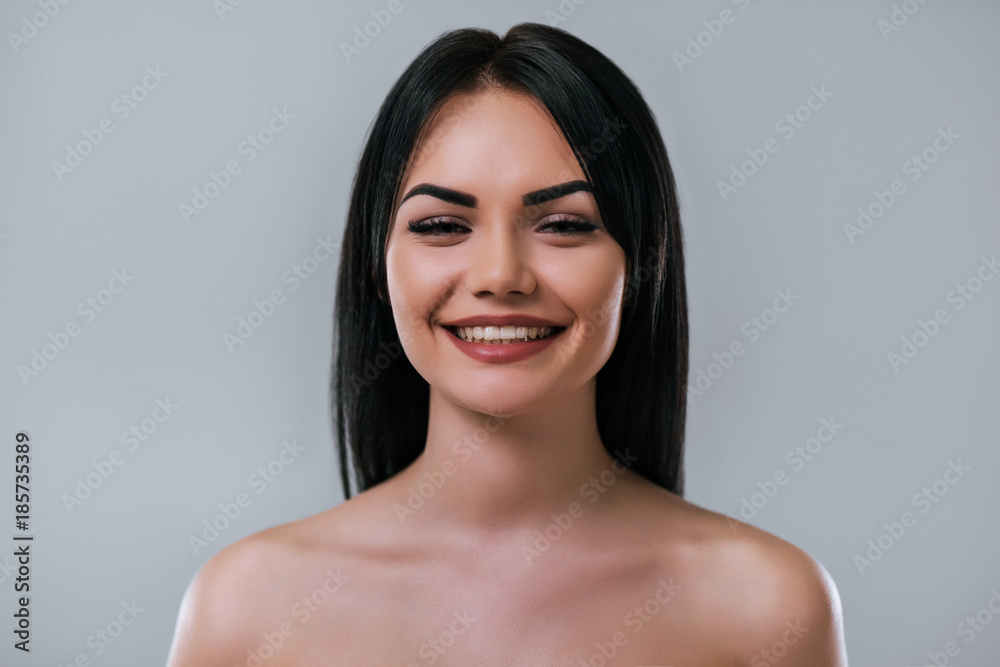 Beautiful woman on grey background Beautiful woman on grey background