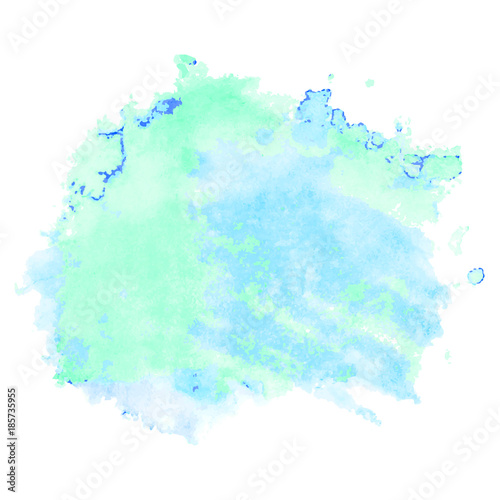 Green and blue watercolor stain isolated on white background