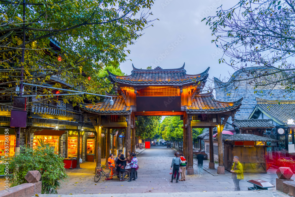 Night scene of Huanglong Valley town in Chengdu Night scene of Huanglong Valley town in Chengdu