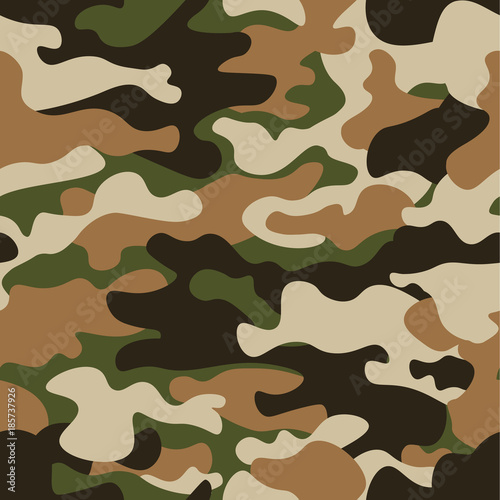 Modern fashion vector trendy camo pattern.Classic clothing style masking camo repeat print. Green brown black olive colors forest texture. Design element. Vector illustration.
