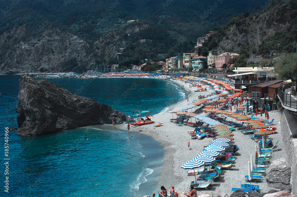 Beach at village Monterosso al Mare and Mediterranean Sea