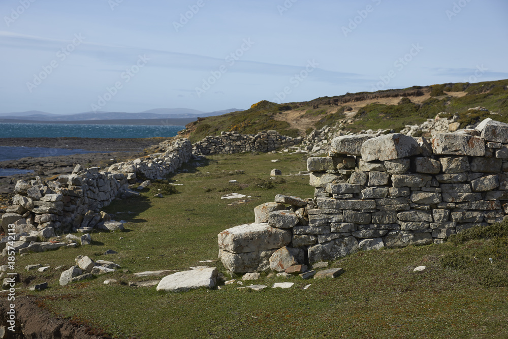 Remains of the historic settlement at Port Egmont on the Falkland Islands dating back to 1765.