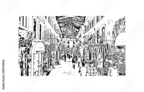 Hand drawn sketch of Grand Bazaar Istanbul, Turkey in vector illustration.