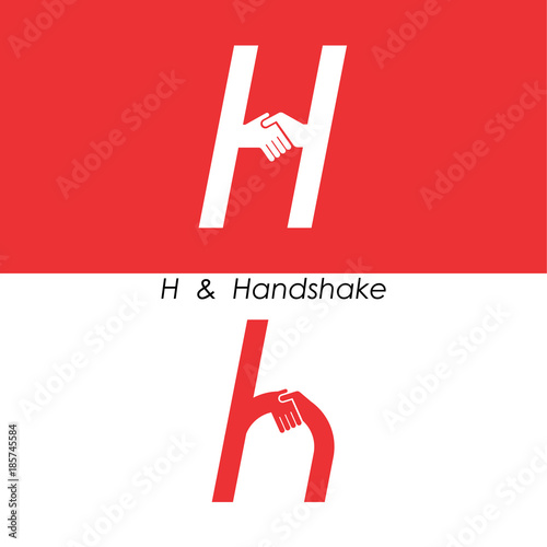 H - Letter abstract icon & hands logo design vector template.Teamwork and Partnership concept.Business offer and Deal symbol.