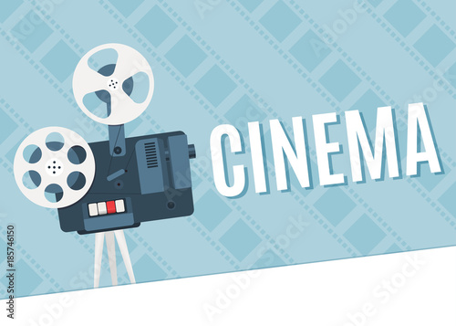 Old cinema projector. Template for banner, flyer or poster. Vector illustration