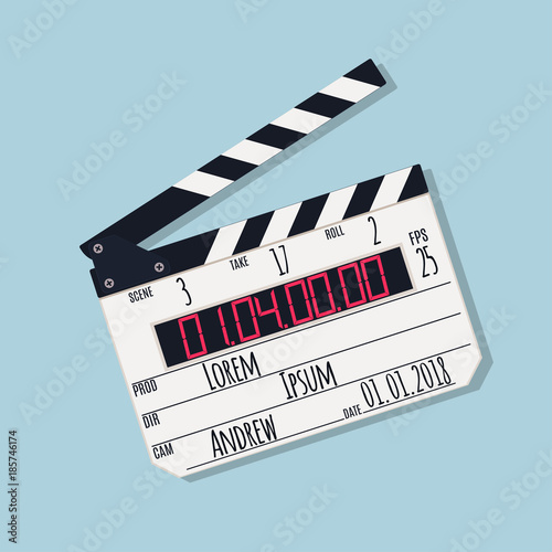 Movie clapper board isolated on blue background. Vector illustration