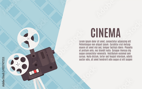 Old cinema projector. Template for banner, flyer or poster. Vector illustration