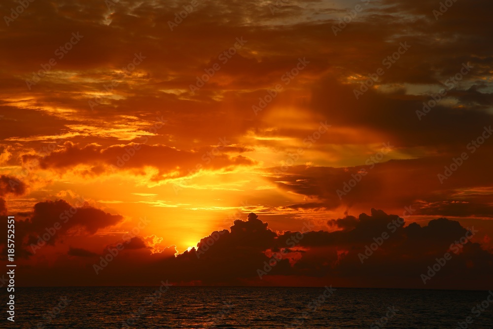 red sunset on the maldives
