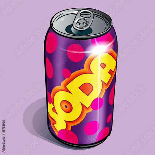 A colourful can of soda. Generic in flavour but full of delicious sweet fizziness.