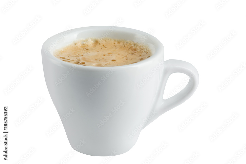coffee in a white porcelain cup, black coffee with foam on a white background coffee in a white porcelain cup, black coffee with foam on a white background