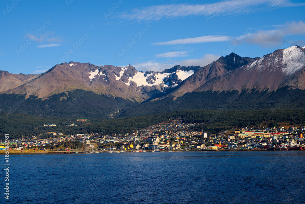 The harbor of Ushuaia and Cerro Martial, Tierra del Fuego, Argentina