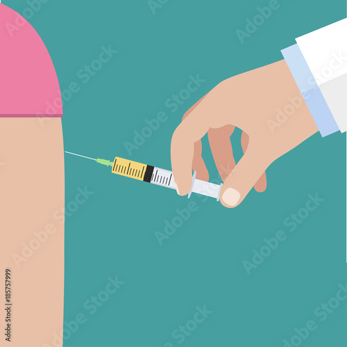 hand of doctor with syringe making vaccination.Medicine healthcare concept