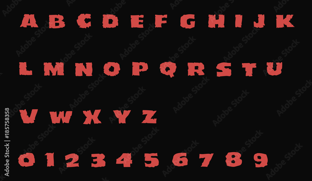 Red Horror Font - Vector alphabet and numbers