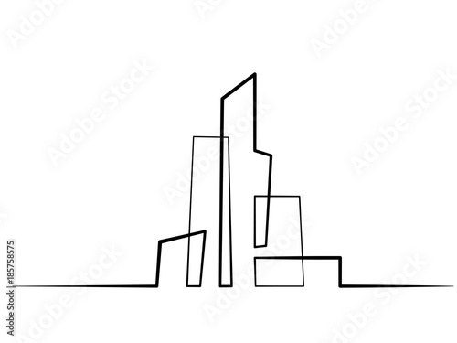 Continuous line drawing. Building Cityscape Line Art Silhouette. Vector illustration
