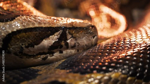 extreme close up of the head of a burmese python