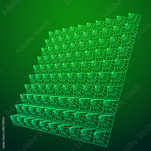 Wireframe model of sound proof coverage in music studio with soundproofing walls. Vector illustration