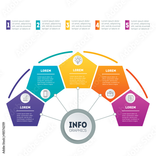 Vector infographics with 5 parts of technology or education processes. Web Template of a chart, info graphic, mindmap or diagram. Business presentation or infographic with 5 options.