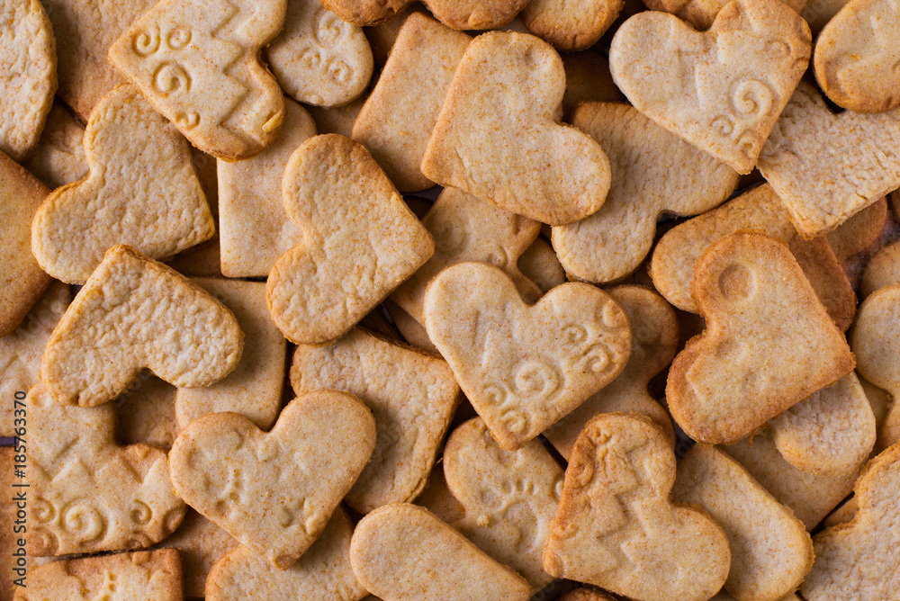 Fototapeta premium Texture, pattern of some shape hearts cookies, valentines love theme